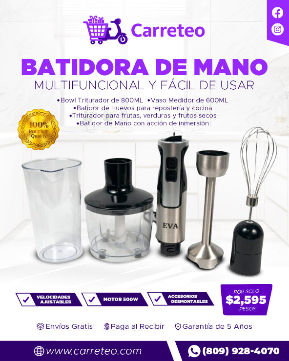 Batidora de Mano EVA 500W | Potente, Multifuncional y Fácil de Usar