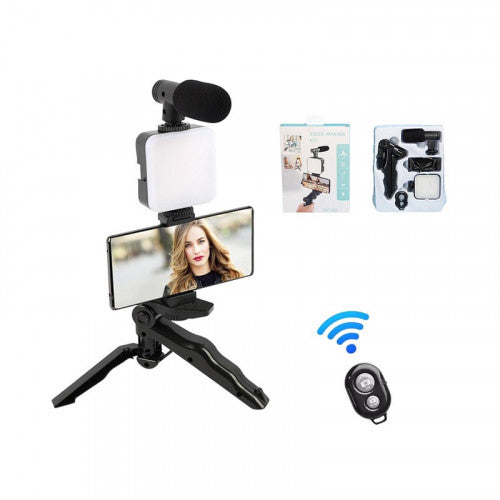 Kit de Vlogueo Profesional - Micrófono, Mini Trípode Remoto y Luz LED