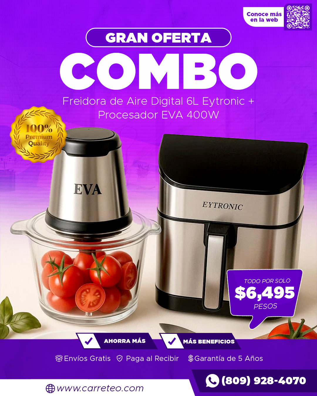 Freidora de Aire Digital 6L Eytronic + Procesador EVA 400W