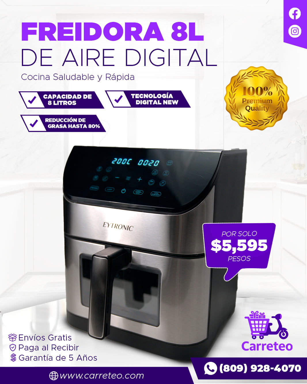 Freidora de Aire Digital Eytronic 8L - Cocina Sin Aceite y Eficiente
